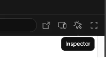 Bolt.new interface showing the Inspector tool icon with a tooltip label.