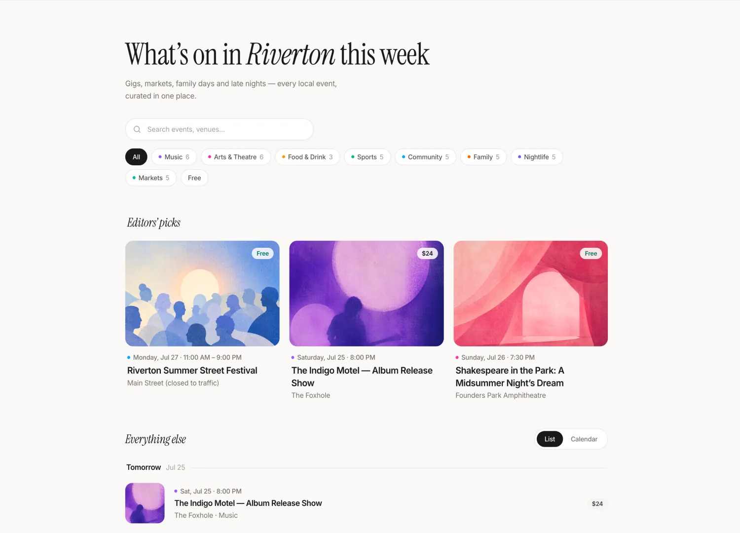Events Guide template — screen 1