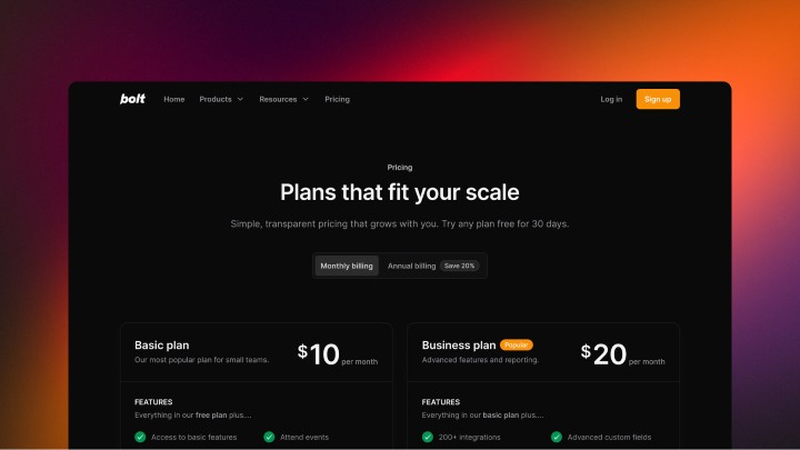 Pricing page